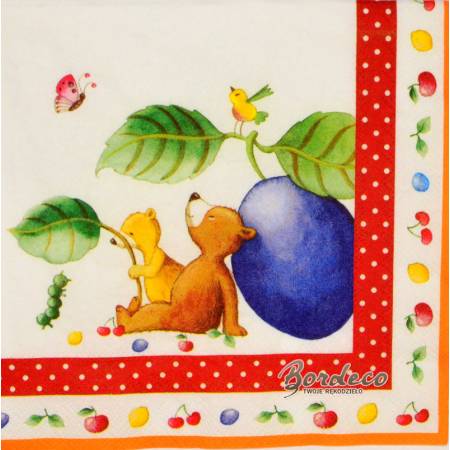 Serwetka decoupage firmy VILLEROY&BOCH misiu z owocami 33x33cm